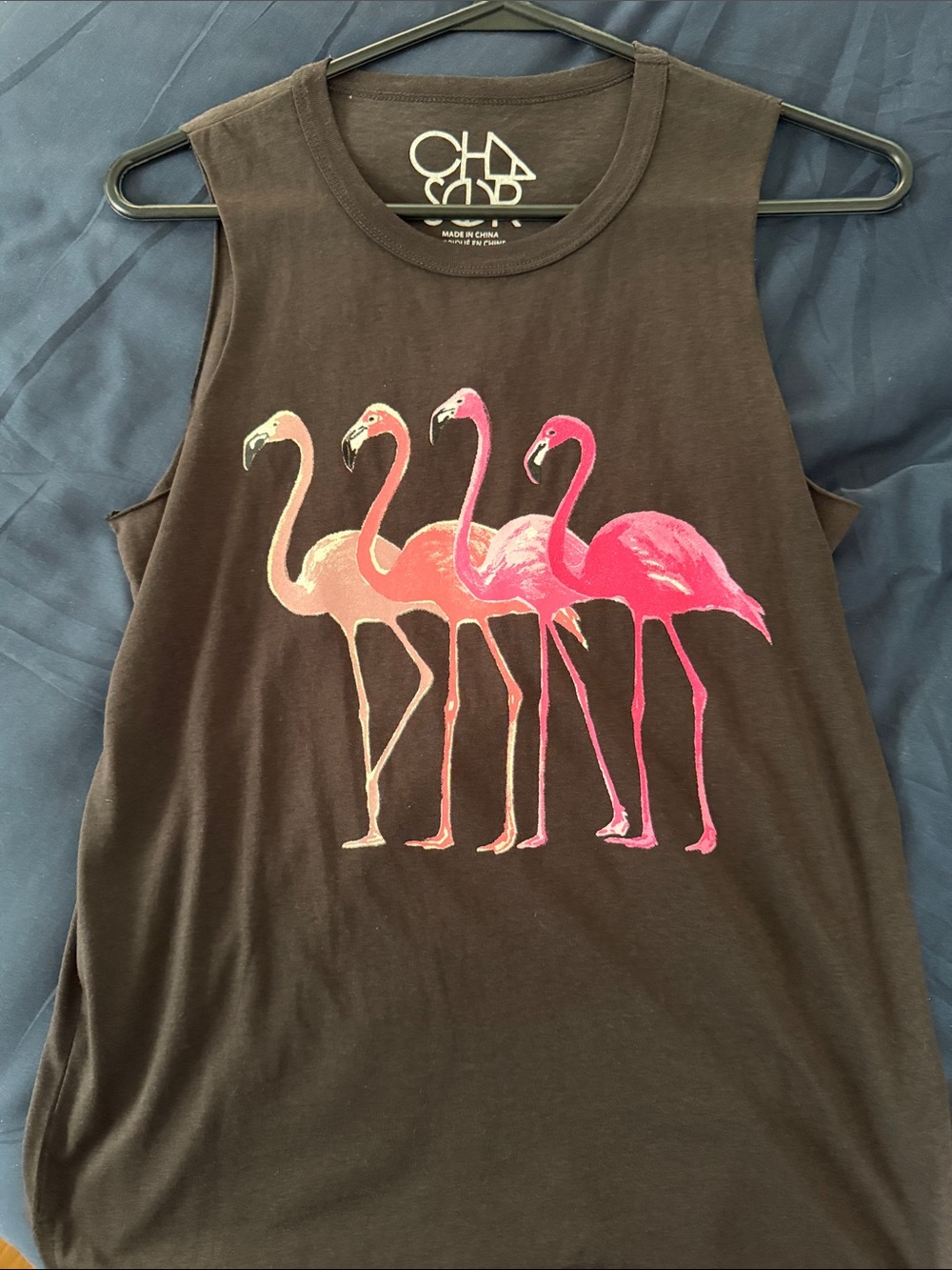 Chaser Brown Muscle Tank with Pink Flamingo Graphic